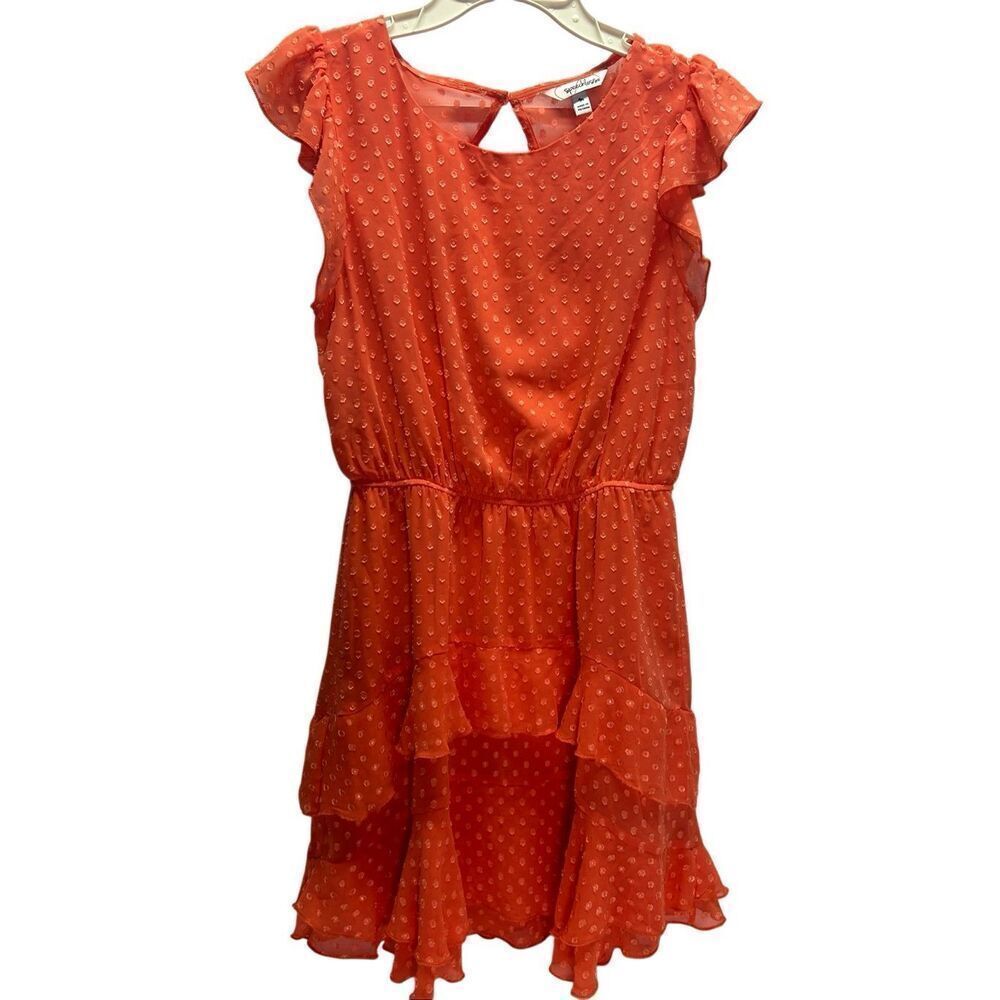 Speechless Orange Swiss Dot Ruffle Tiered High-Low Mini Dress Size M NWT